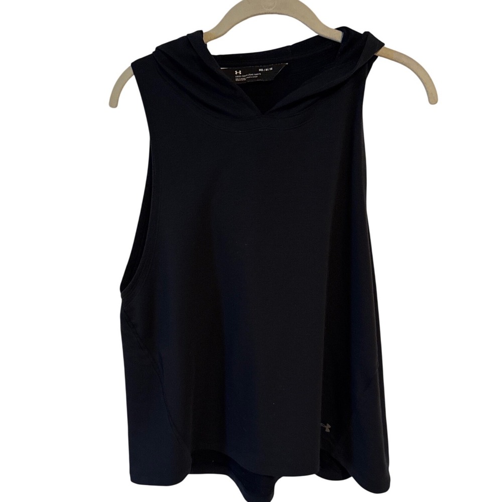 Under Armour Women's M Black Sleeveless Hoodie Loose Fit Activewear Tank Top Gym